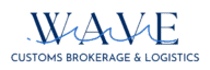 Wave Customs Brokerage & Logistics logo in blue with stylized wave line across the text.